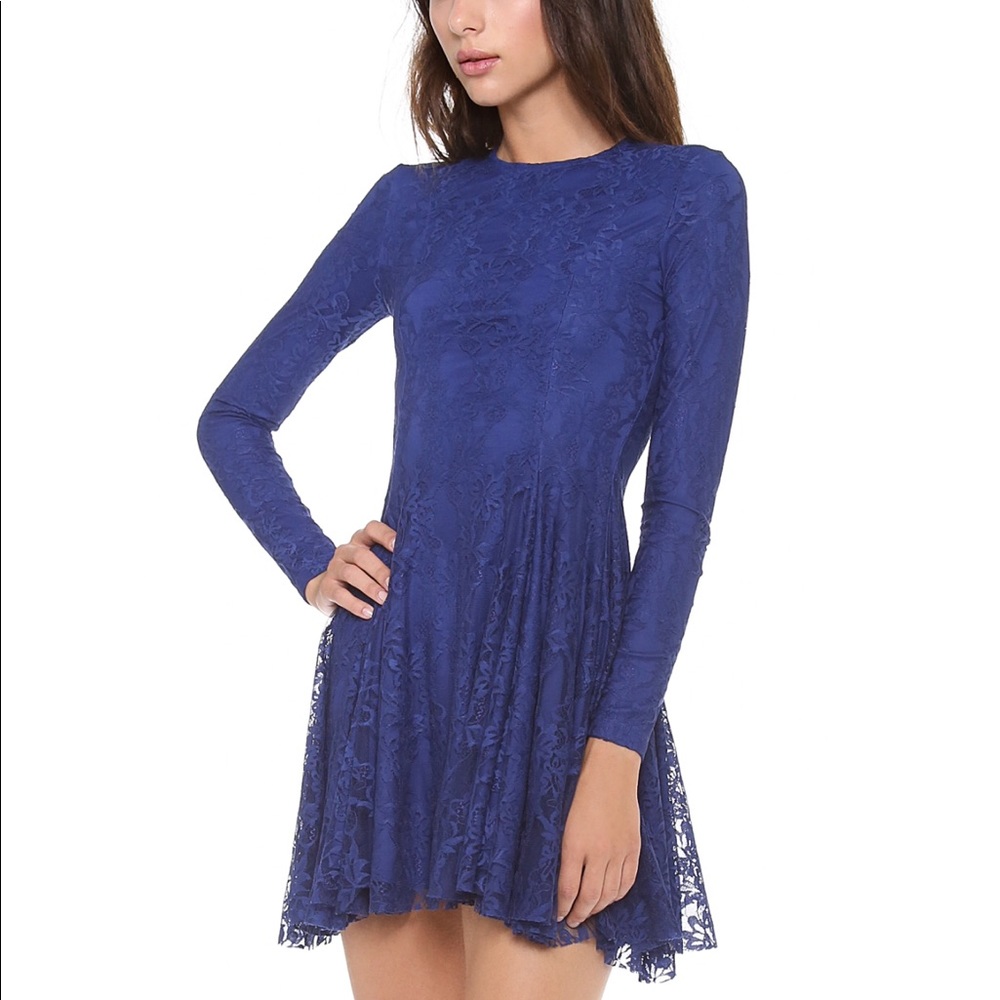 Stunning blue lace fit and flare dress